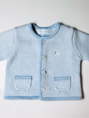 Mayoral Baby Blue Textured Knit Cardigan Sweater NB Shower Gift Gender Reveal